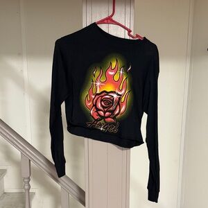 Gildan Black Long Sleeve with Flame and Rose Graphic